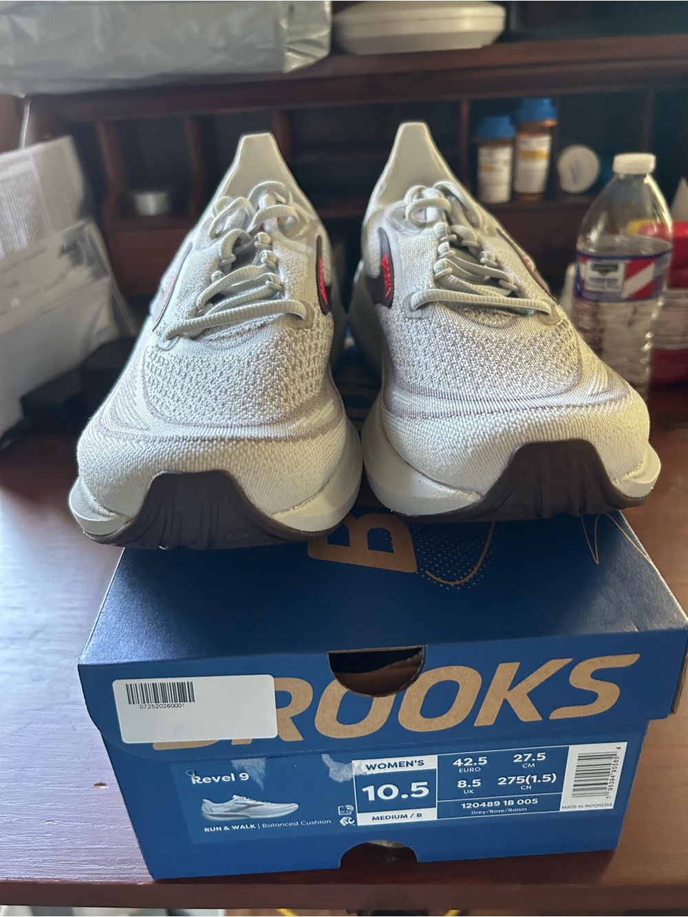Brooks Women's Beige Knit Lace-Up Running Sneakers with Brown Soles